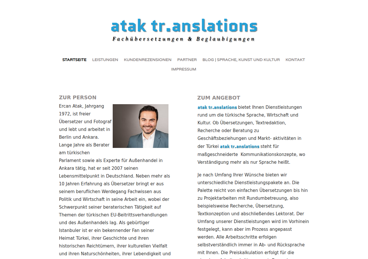 Screenshot of the 2015 translator website ercan-atak.de