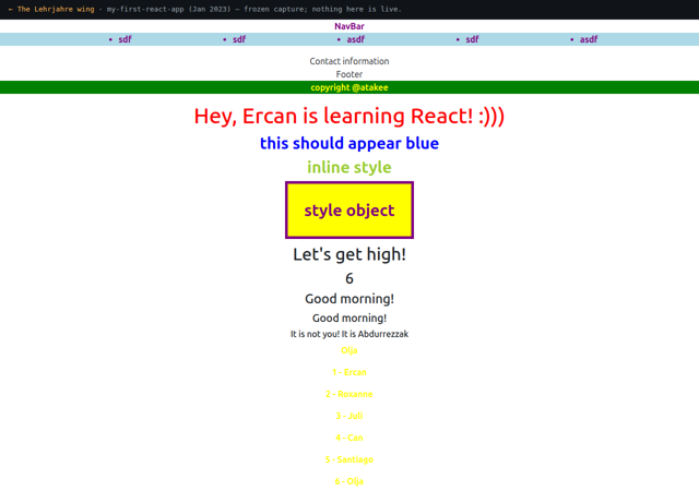 Hey, Ercan is learning React! — the rendered page