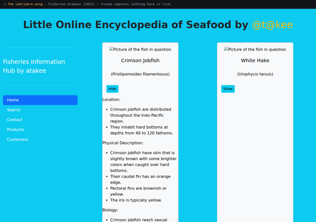 The fisheries browser, species cards