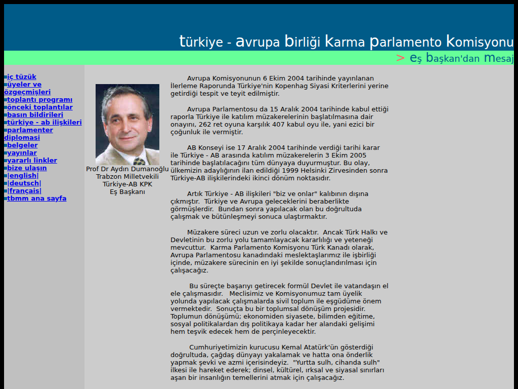 Screenshot of the Turkey–EU Joint Parliamentary Committee site
